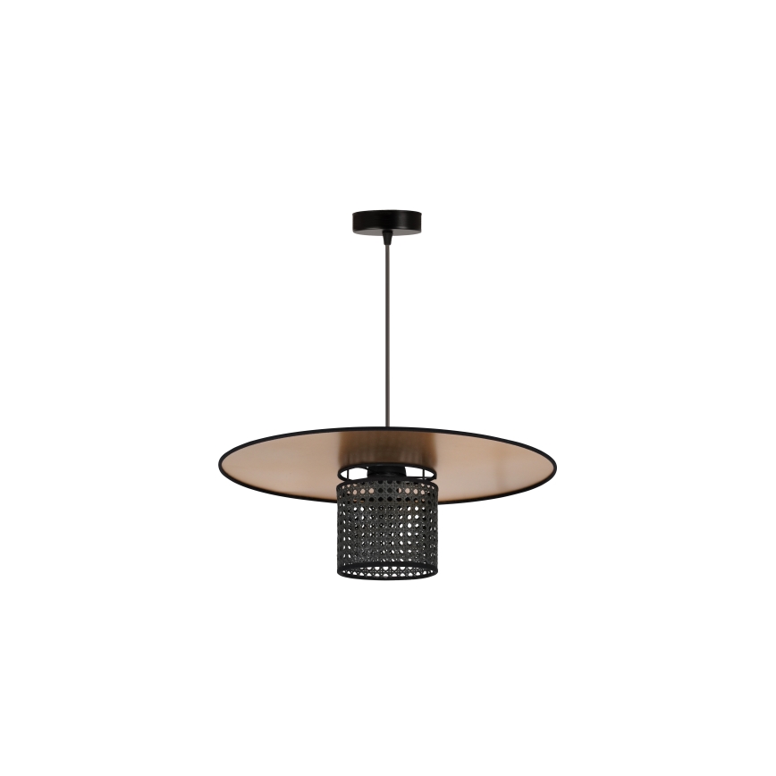 Duolla - Lustr na lanku TOKYO RATTAN 1xE27/15W/230V pr. 50 cm zlatá/černá