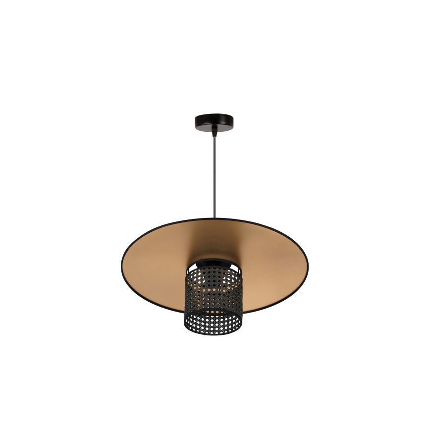Duolla - Lustr na lanku TOKYO RATTAN 1xE27/15W/230V pr. 50 cm zlatá/černá