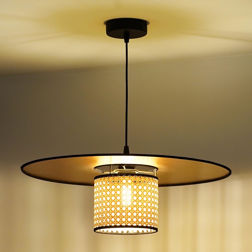 Duolla - Lustr na lanku TOKYO RATTAN 1xE27/15W/230V pr. 50 cm zlatá/ratan