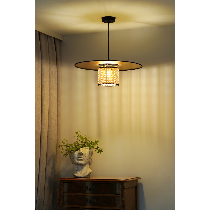 Duolla - Lustr na lanku TOKYO RATTAN 1xE27/15W/230V pr. 50 cm zlatá/ratan