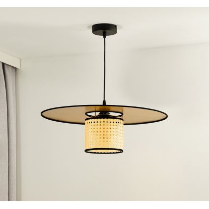 Duolla - Lustr na lanku TOKYO RATTAN 1xE27/15W/230V pr. 50 cm zlatá/ratan