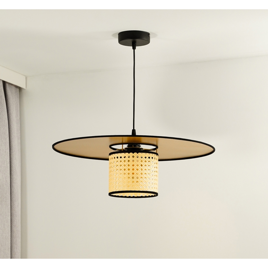 Duolla - Lustr na lanku TOKYO RATTAN 1xE27/15W/230V pr. 50 cm zlatá/ratan