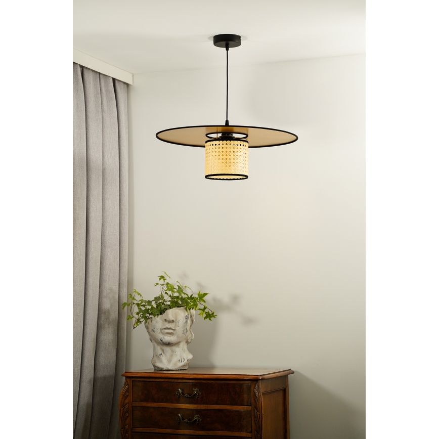 Duolla - Lustr na lanku TOKYO RATTAN 1xE27/15W/230V pr. 50 cm zlatá/ratan