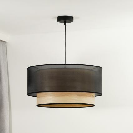 Duolla - Lustr na lanku WOOD BOHO 1xE27/15W/230V pr. 45 cm černá/béžová