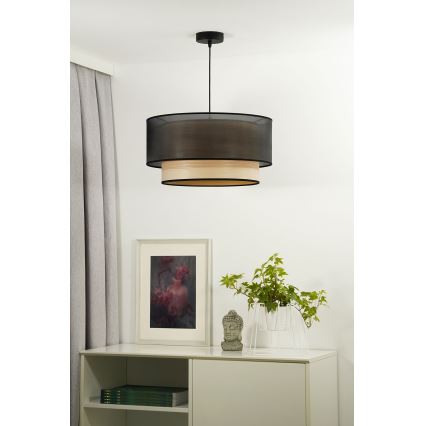 Duolla - Lustr na lanku WOOD BOHO 1xE27/15W/230V pr. 45 cm černá/béžová