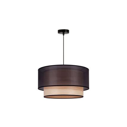 Duolla - Lustr na lanku WOOD BOHO 1xE27/15W/230V pr. 45 cm černá/béžová
