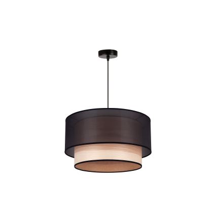 Duolla - Lustr na lanku WOOD BOHO 1xE27/15W/230V pr. 45 cm černá/béžová