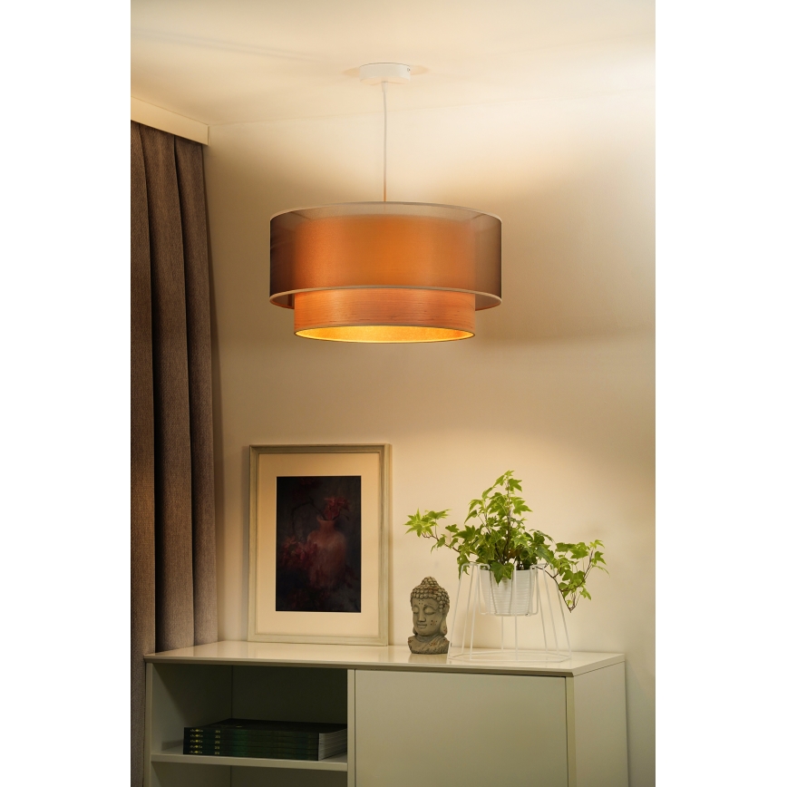 Duolla - Lustr na lanku WOOD BOHO 1xE27/15W/230V pr. 45 cm měděná/béžová