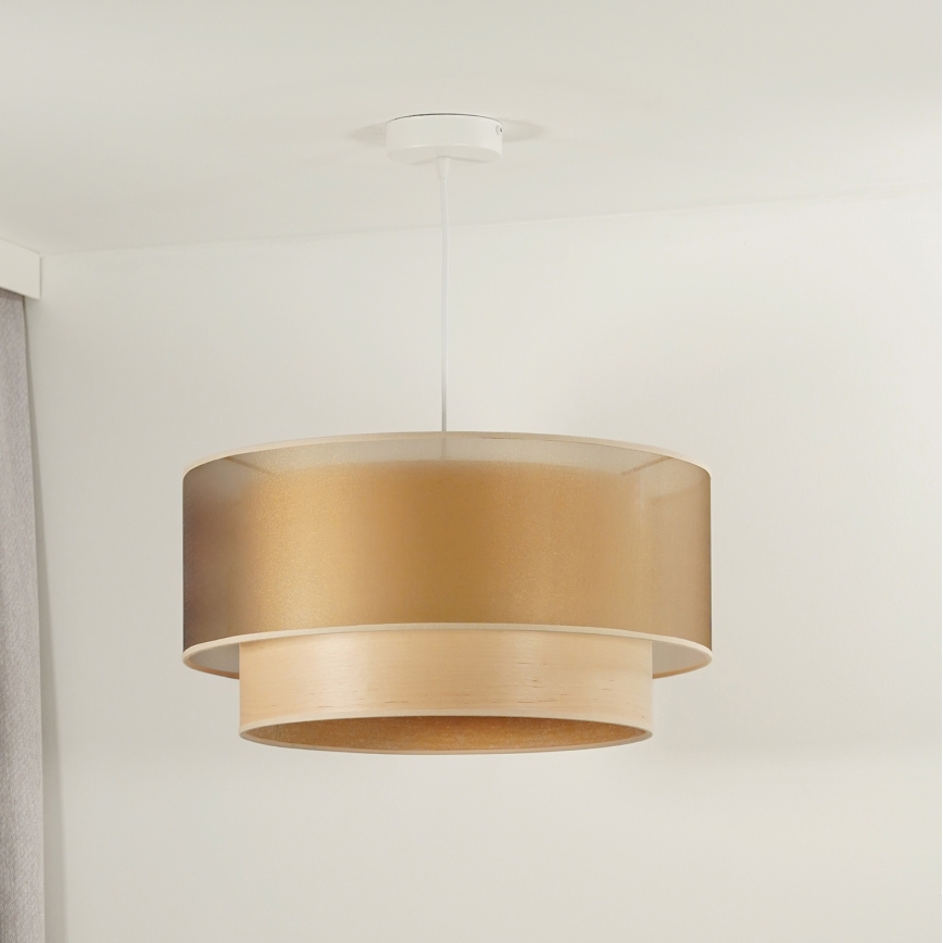 Duolla - Lustr na lanku WOOD BOHO 1xE27/15W/230V pr. 45 cm měděná/béžová