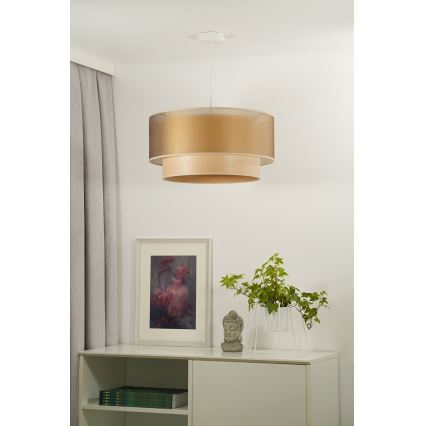 Duolla - Lustr na lanku WOOD BOHO 1xE27/15W/230V pr. 45 cm měděná/béžová
