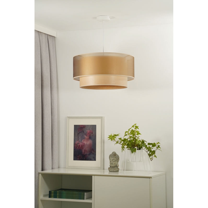 Duolla - Lustr na lanku WOOD BOHO 1xE27/15W/230V pr. 45 cm měděná/béžová