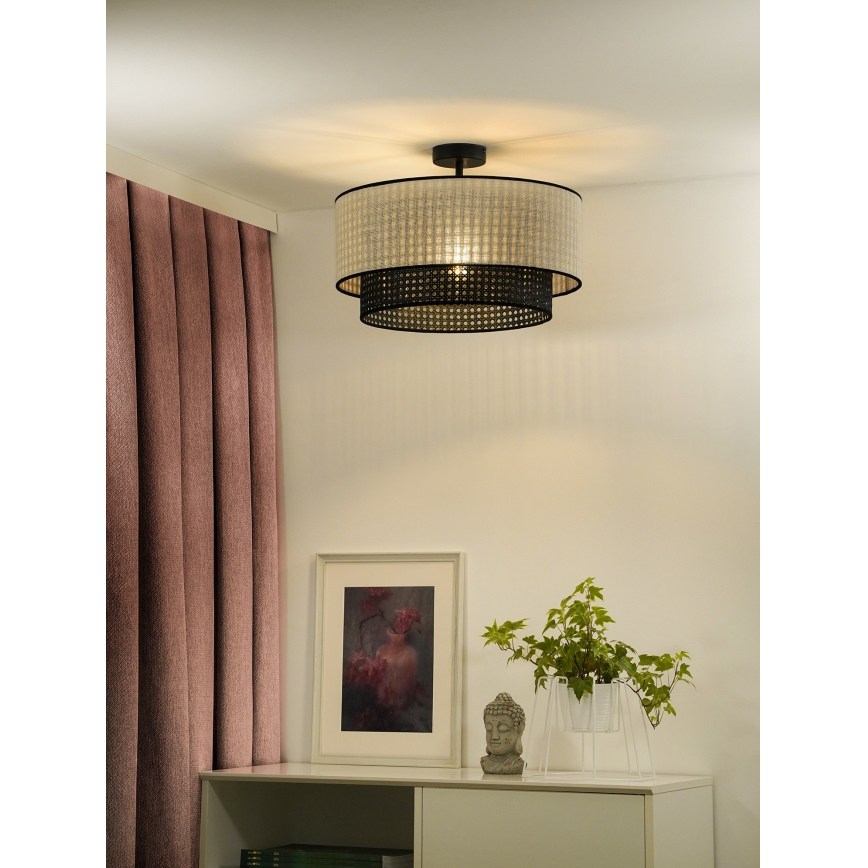 Duolla - Přisazený lustr RATTAN YUTE 1xE27/15W/230V pr. 45 cm krémová/černá