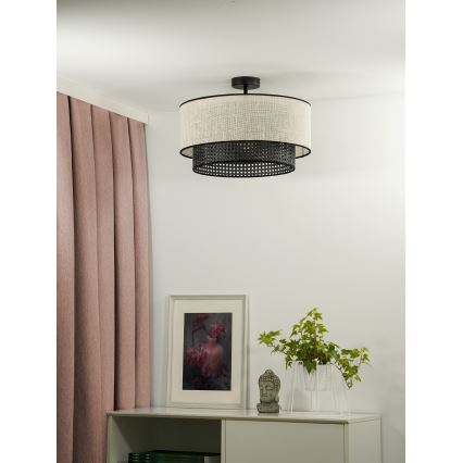 Duolla - Přisazený lustr RATTAN YUTE 1xE27/15W/230V pr. 45 cm krémová/černá