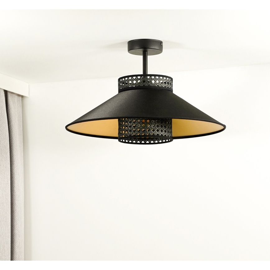Duolla - Přisazený lustr RIO RATTAN 1xE27/15W/230V pr. 45 cm černá/zlatá