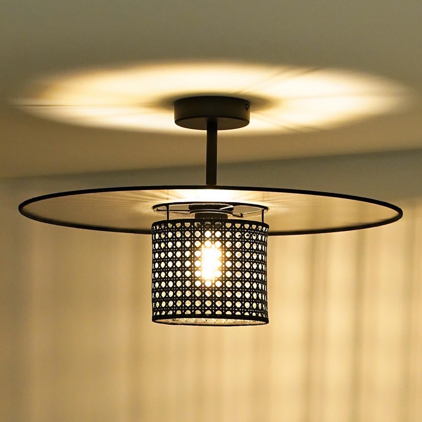 Duolla - Přisazený lustr TOKYO RATTAN 1xE27/15W/230V pr. 50 cm černá/stříbrná