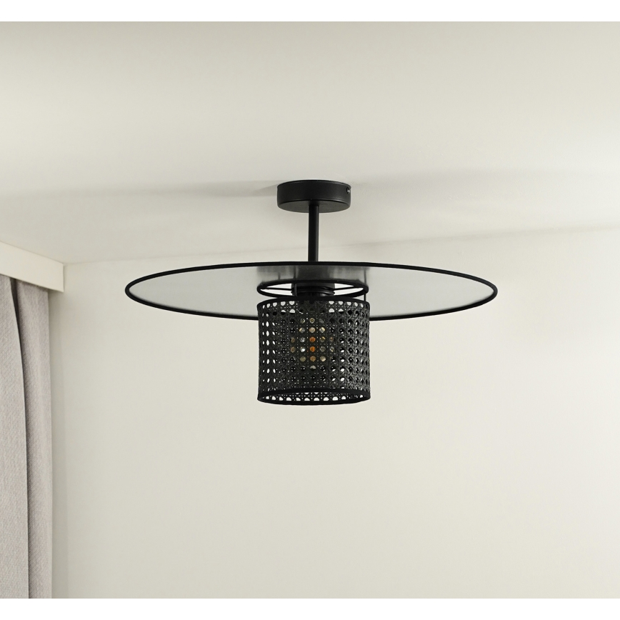 Duolla - Přisazený lustr TOKYO RATTAN 1xE27/15W/230V pr. 50 cm černá/stříbrná
