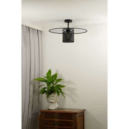 Duolla - Přisazený lustr TOKYO RATTAN 1xE27/15W/230V pr. 50 cm černá/stříbrná