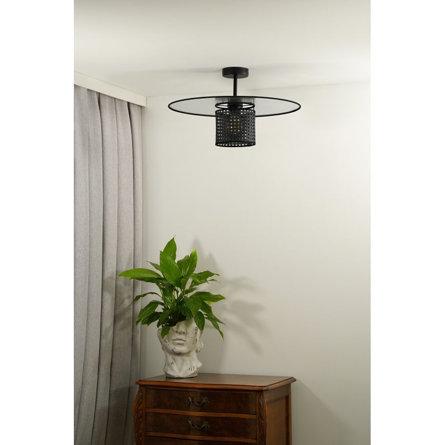 Duolla - Přisazený lustr TOKYO RATTAN 1xE27/15W/230V pr. 50 cm černá/stříbrná