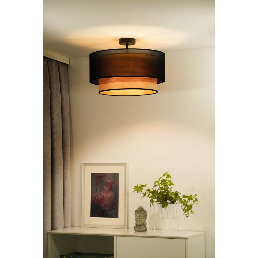 Duolla - Přisazený lustr WOOD BOHO 1xE27/15W/230V pr. 45 cm černá/béžová