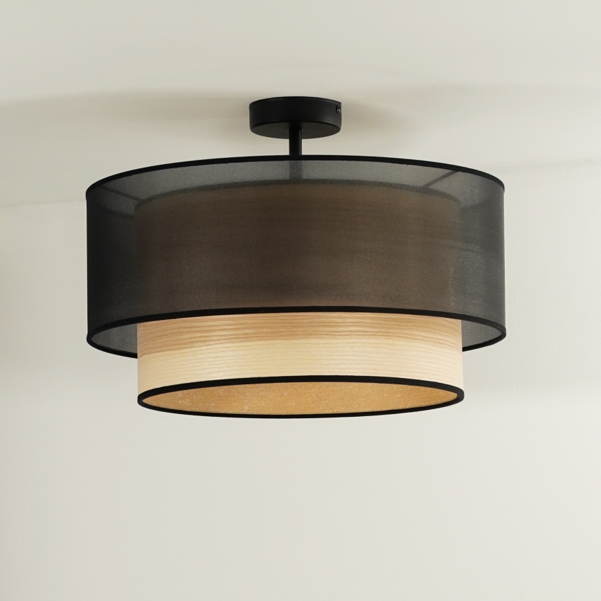 Duolla - Přisazený lustr WOOD BOHO 1xE27/15W/230V pr. 45 cm černá/béžová