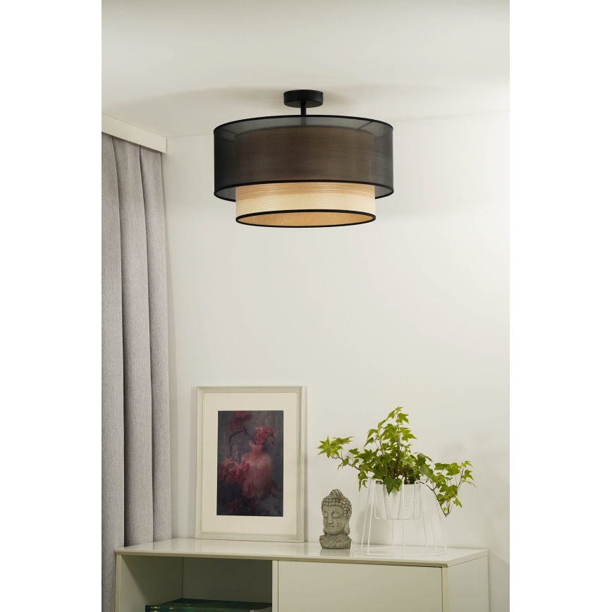 Duolla - Přisazený lustr WOOD BOHO 1xE27/15W/230V pr. 45 cm černá/béžová