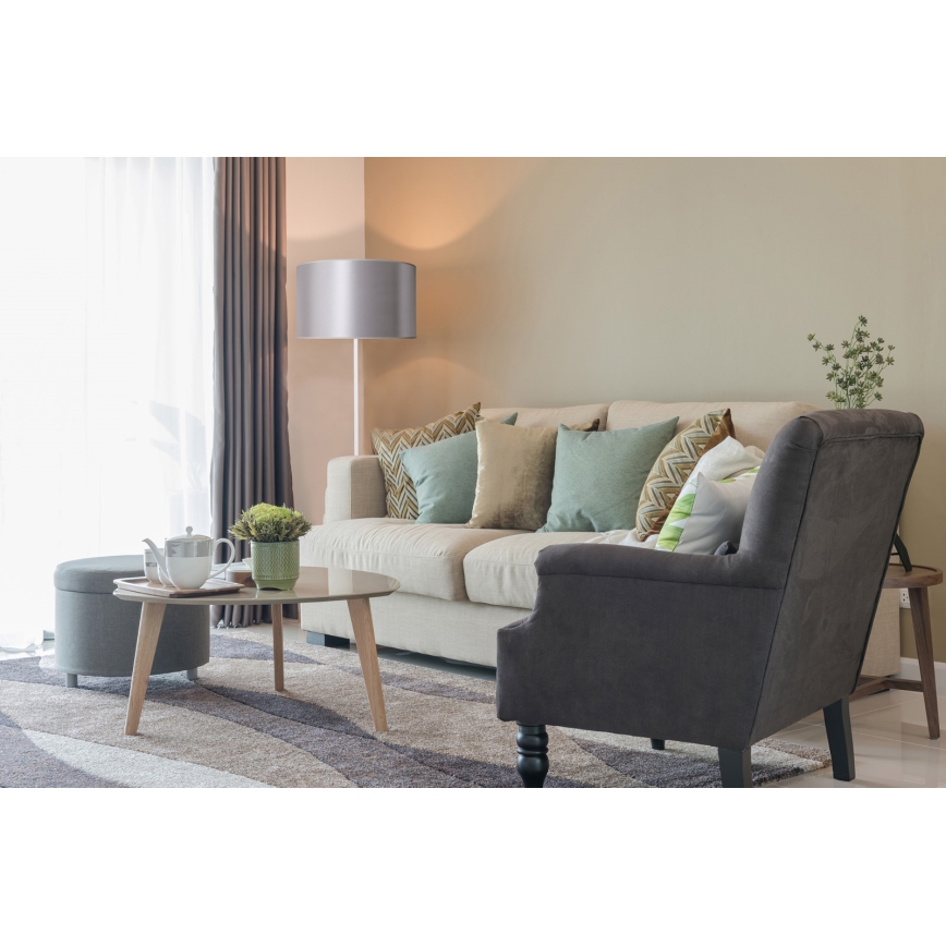 Duolla - Stojací  lampa CANNES 1xE27/15W/230V pr. 45 cm stříbrná/bílá