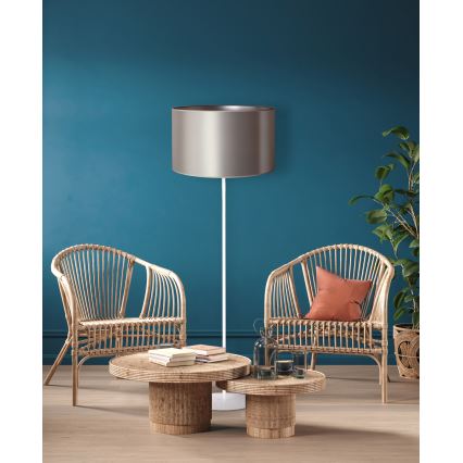 Duolla - Stojací lampa CANNES 1xE27/15W/230V pr. 45 cm stříbrná/bílá