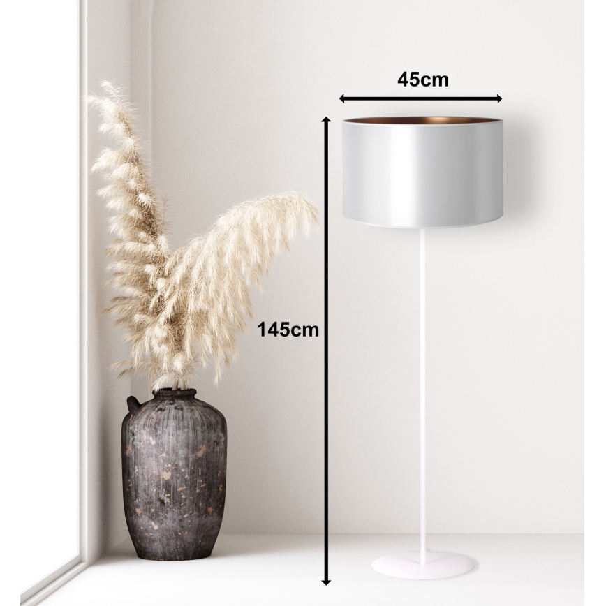 Duolla - Stojací lampa CANNES 1xE27/15W/230V pr. 45 cm stříbrná/měděná/bílá