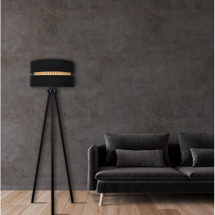 Duolla - Stojací lampa DUO 1xE27/15W/230V pr. 40 cm černá/ratan