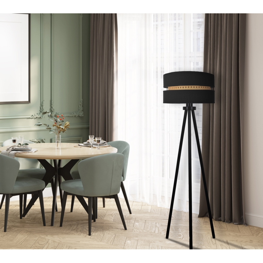 Duolla - Stojací lampa DUO 1xE27/15W/230V pr. 40 cm černá/ratan