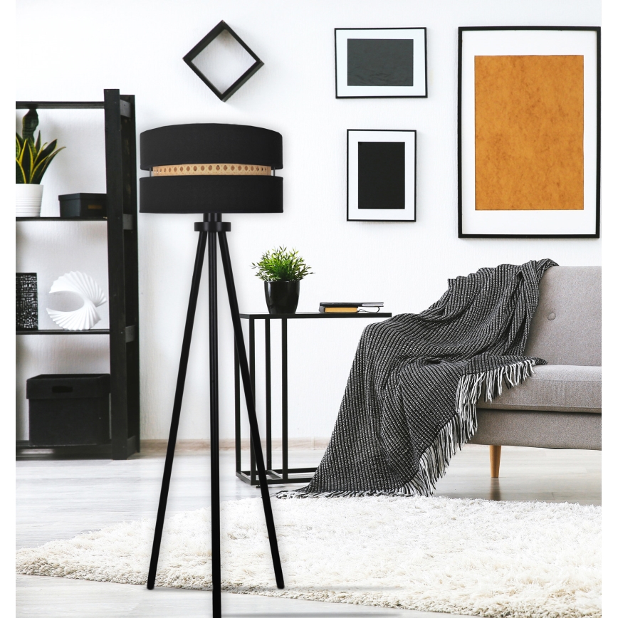 Duolla - Stojací lampa DUO 1xE27/15W/230V pr. 40 cm černá/ratan
