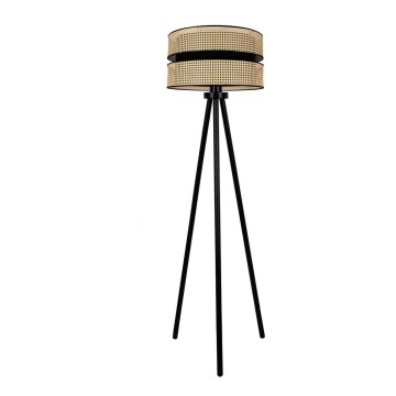 Duolla - Stojací lampa DUO 1xE27/15W/230V pr. 40 cm ratan/černá