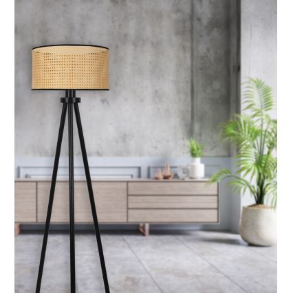 Duolla - Stojací lampa ROLLER 1xE27/15W/230V pr. 45 cm ratan/černá
