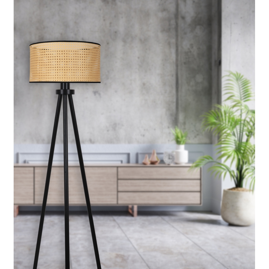Duolla - Stojací lampa ROLLER 1xE27/15W/230V pr. 45 cm ratan/černá