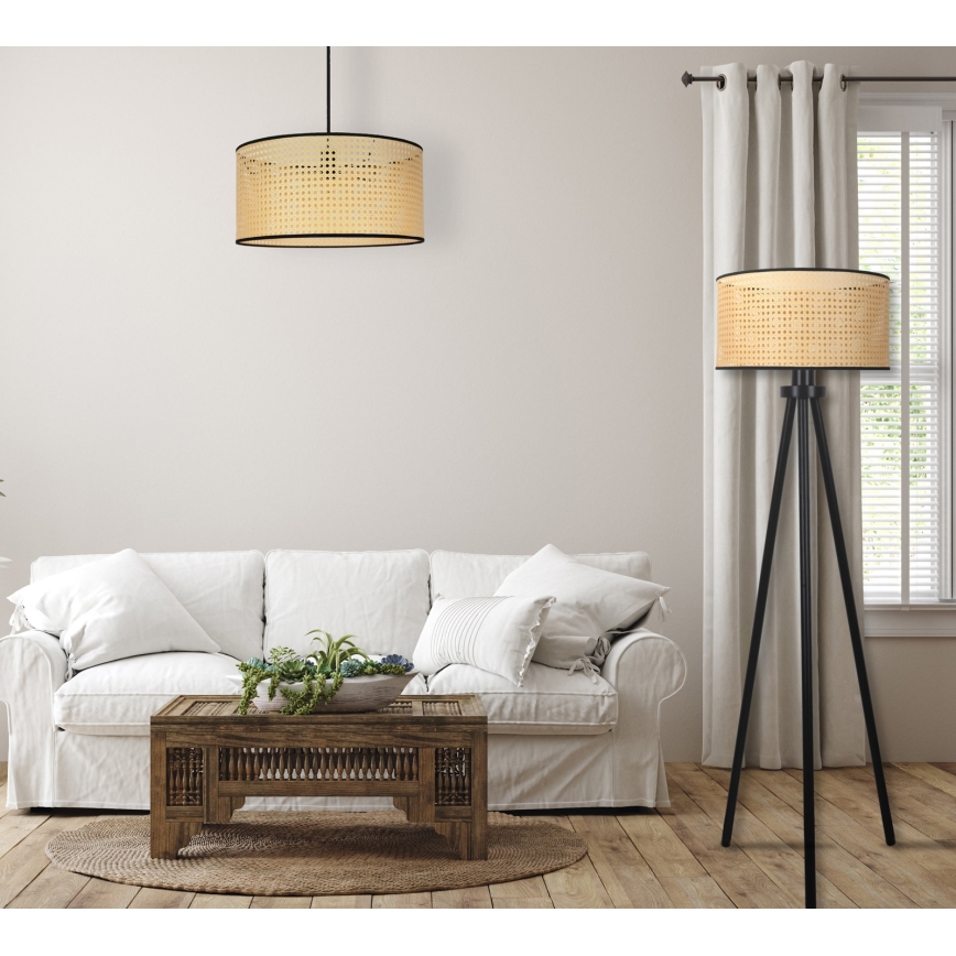 Duolla - Stojací lampa ROLLER 1xE27/15W/230V pr. 45 cm ratan/černá