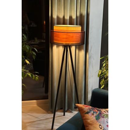 Duolla - Stojací lampa WOOD BOHO 1xE27/15W/230V pr. 45 cm černá/béžová