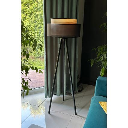 Duolla - Stojací lampa WOOD BOHO 1xE27/15W/230V pr. 45 cm černá/béžová