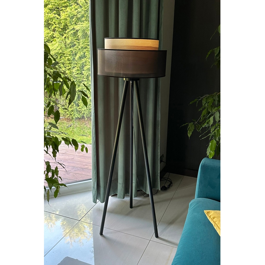 Duolla - Stojací lampa WOOD BOHO 1xE27/15W/230V pr. 45 cm černá/béžová