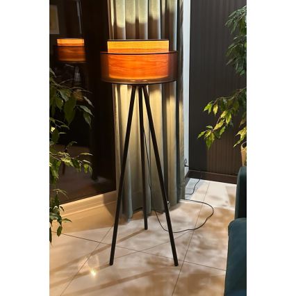 Duolla - Stojací lampa WOOD BOHO 1xE27/15W/230V pr. 45 cm černá/béžová