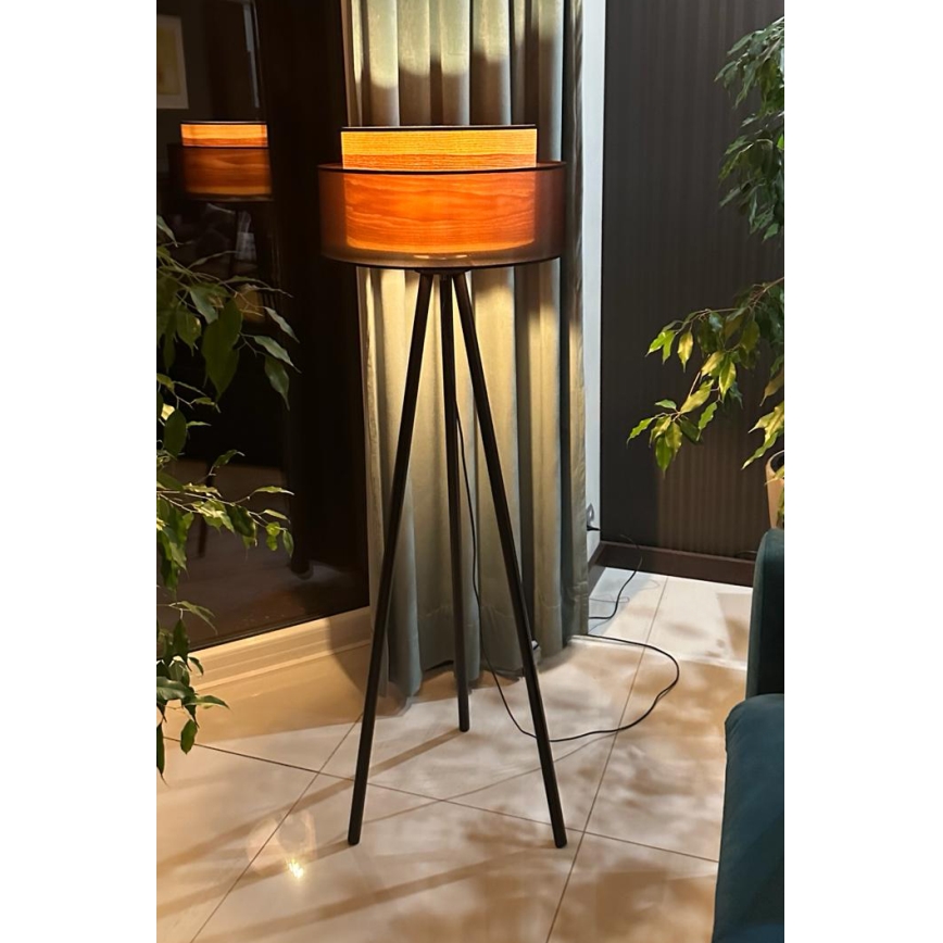 Duolla - Stojací lampa WOOD BOHO 1xE27/15W/230V pr. 45 cm černá/béžová