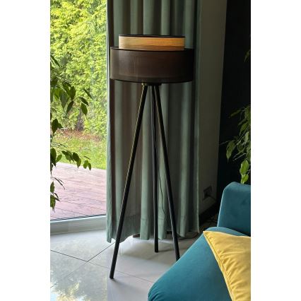Duolla - Stojací lampa WOOD BOHO 1xE27/15W/230V pr. 45 cm černá/béžová