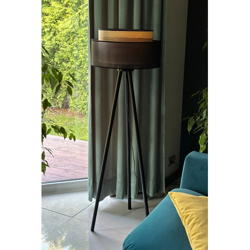 Duolla - Stojací lampa WOOD BOHO 1xE27/15W/230V pr. 45 cm černá/béžová