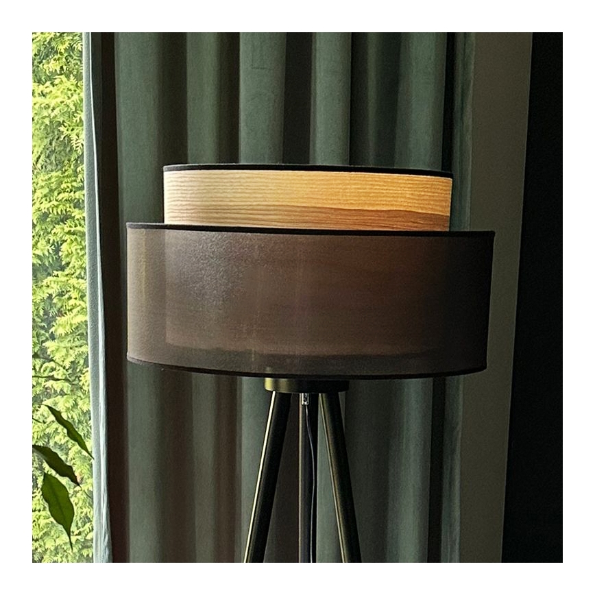 Duolla - Stojací lampa WOOD BOHO 1xE27/15W/230V pr. 45 cm černá/béžová