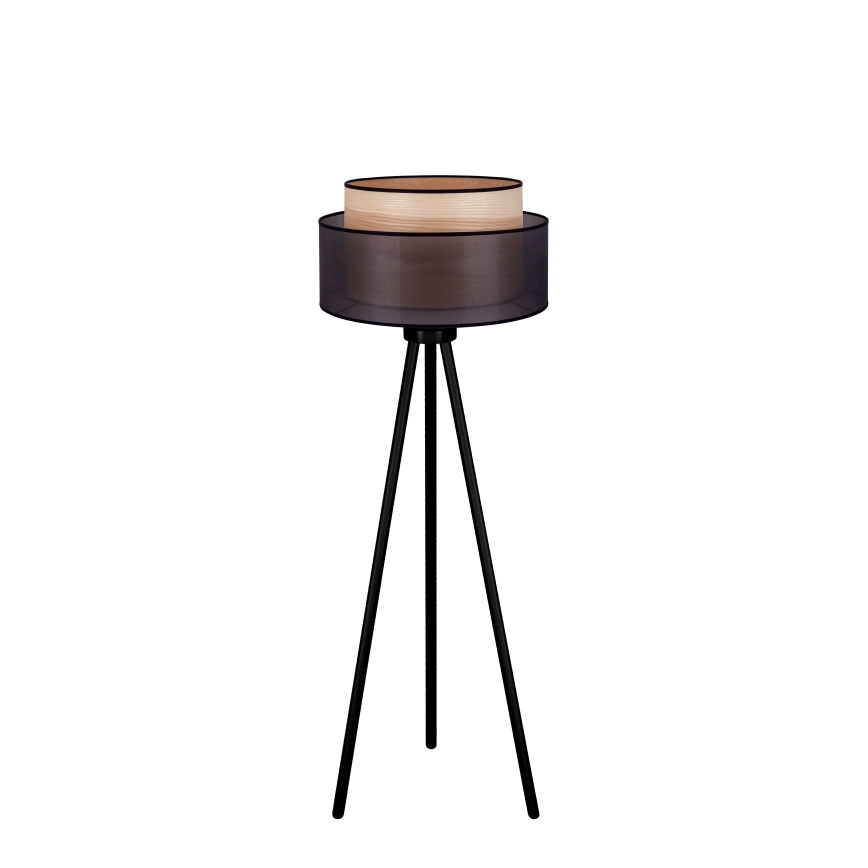 Duolla - Stojací lampa WOOD BOHO 1xE27/15W/230V pr. 45 cm černá/béžová