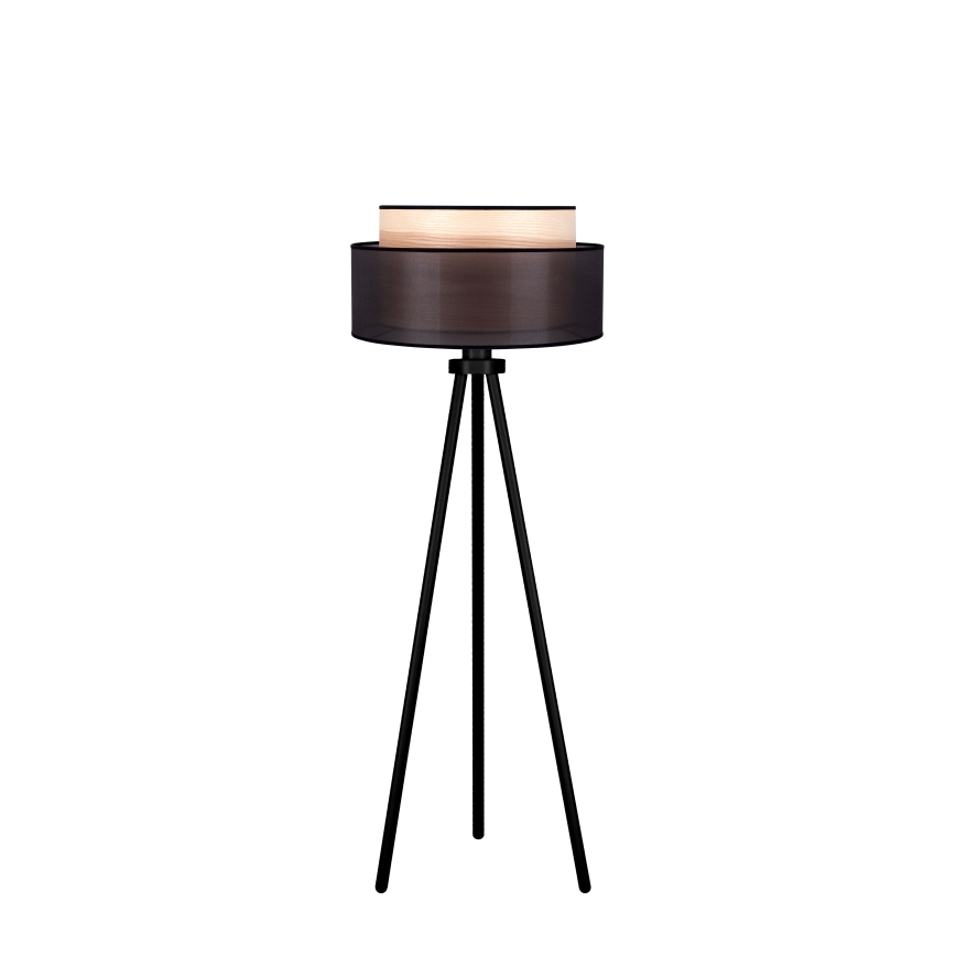 Duolla - Stojací lampa WOOD BOHO 1xE27/15W/230V pr. 45 cm černá/béžová