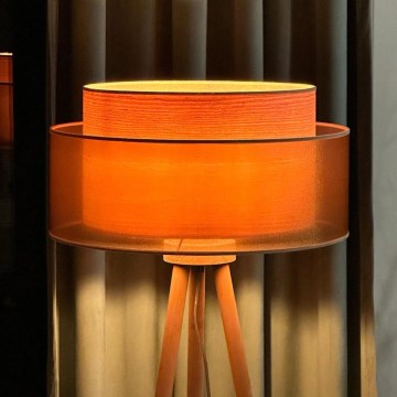 Duolla - Stojací lampa WOOD BOHO 1xE27/15W/230V pr. 45 cm měděná/hnědá/béžová