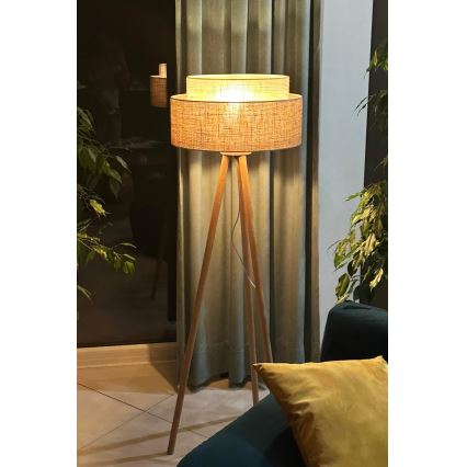 Duolla - Stojací lampa YUTE BOHO 1xE27/15W/230V pr. 45 cm hnědá/krémová