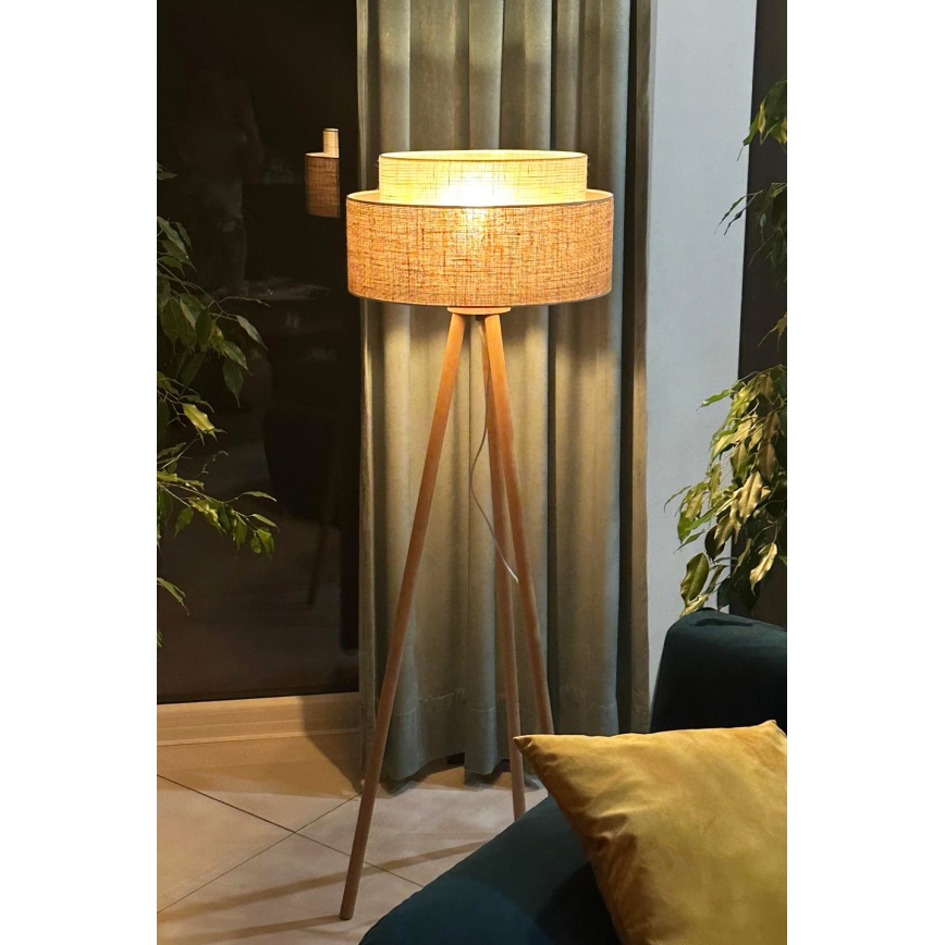 Duolla - Stojací lampa YUTE BOHO 1xE27/15W/230V pr. 45 cm hnědá/krémová