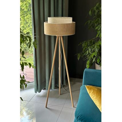 Duolla - Stojací lampa YUTE BOHO 1xE27/15W/230V pr. 45 cm hnědá/krémová