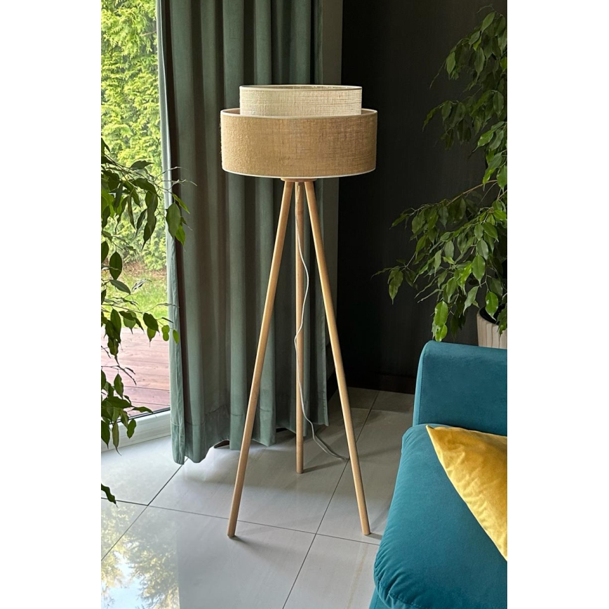Duolla - Stojací lampa YUTE BOHO 1xE27/15W/230V pr. 45 cm hnědá/krémová